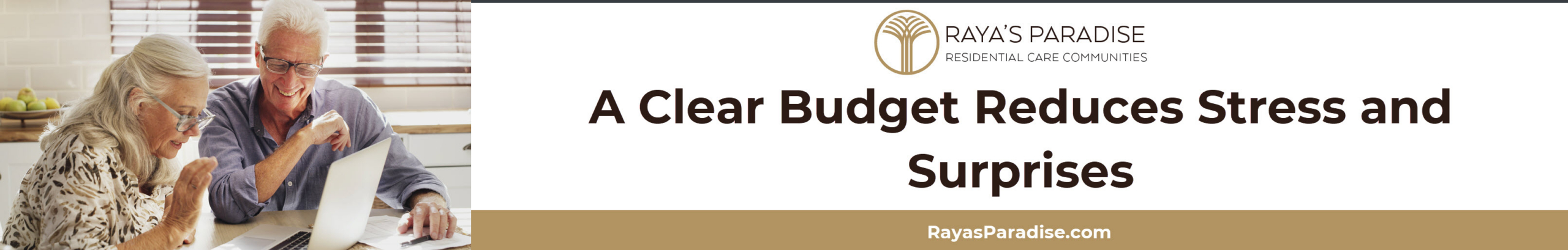 This section includes a simple budgeting approach for assisted living, covering care level estimates, income sources, and bridge funding.