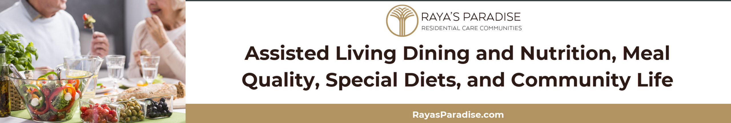 Dining and Nutrition in Assisted Living This section describes assisted living dining with a warm table setting and a caregiver serving a balanced meal in a home-like space.