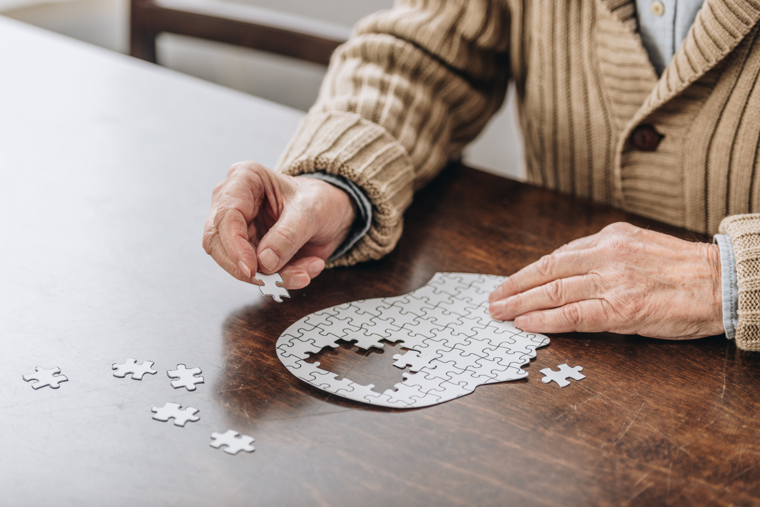 Senior in Assisted Living Doing a Puzzle