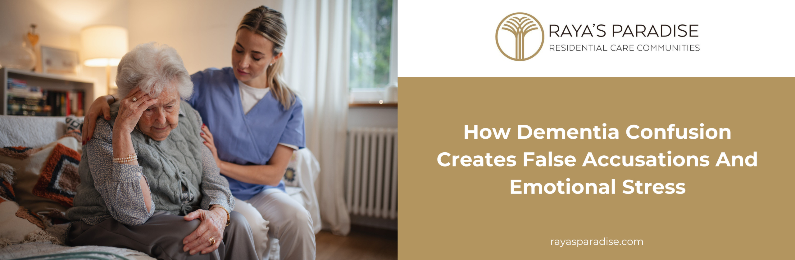 A caregiver listens patiently while a distressed elderly person with dementia expresses confusion and mistrust during a conversation.