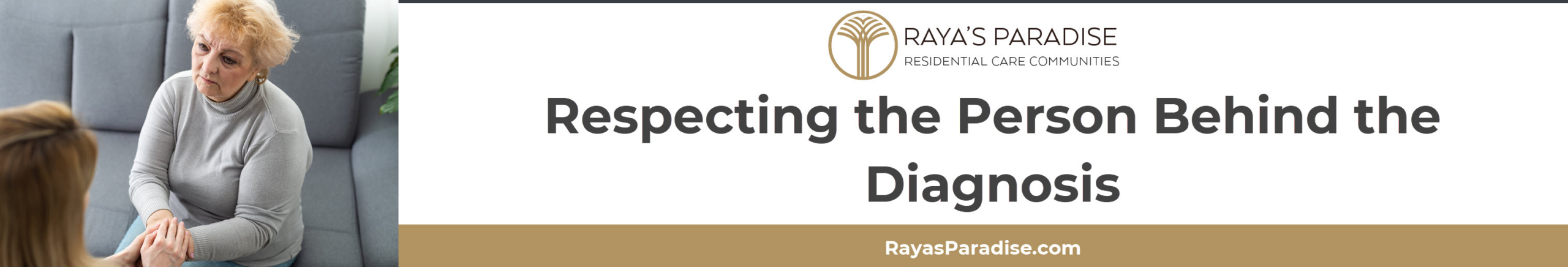 Caregiver speaking gently with an older adult with dementia in a calm, home-like environment.