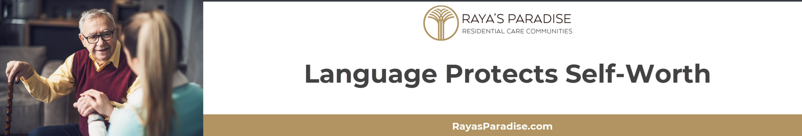 Caregiver sitting at eye level with an older adult with dementia, speaking calmly and attentively.