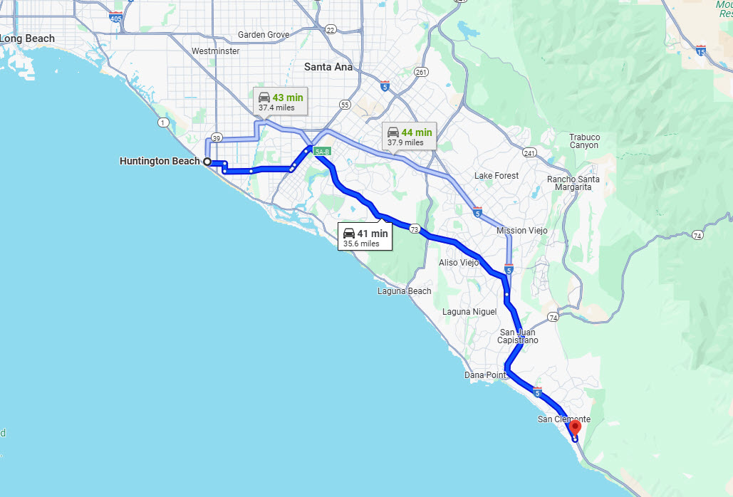 Huntington Beach to Raya's Paradise Directions