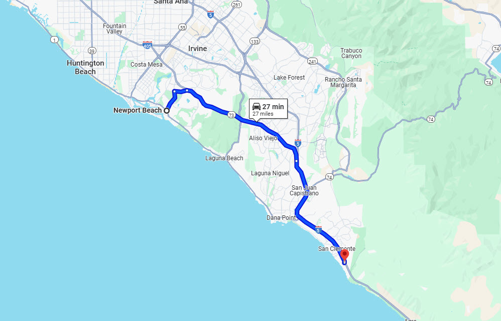 Newport Beach to Raya's Paradise Directions