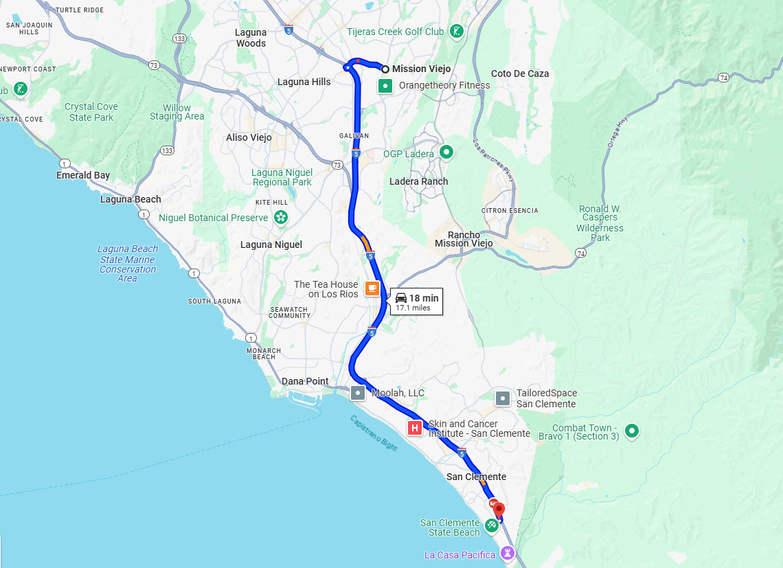 Mission Viejo to Raya's Paradise - Directions