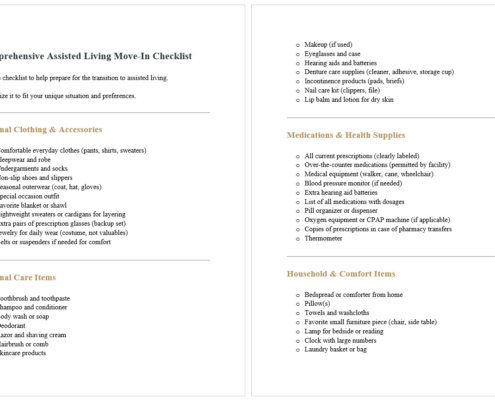 Assisted Living Move-In Checklist PDF Word