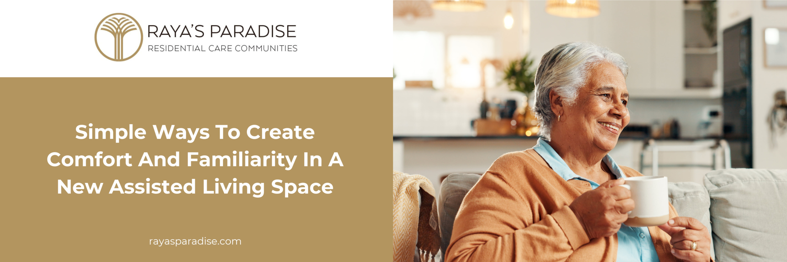 A senior apartment decorated with family photos, a cozy blanket, warm lighting, and personal keepsakes that add comfort