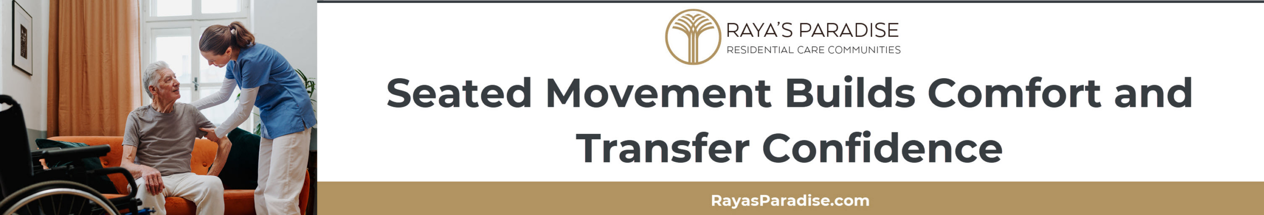 A caregiver supports upright sitting and gentle seated movement in a sturdy chair with arms.