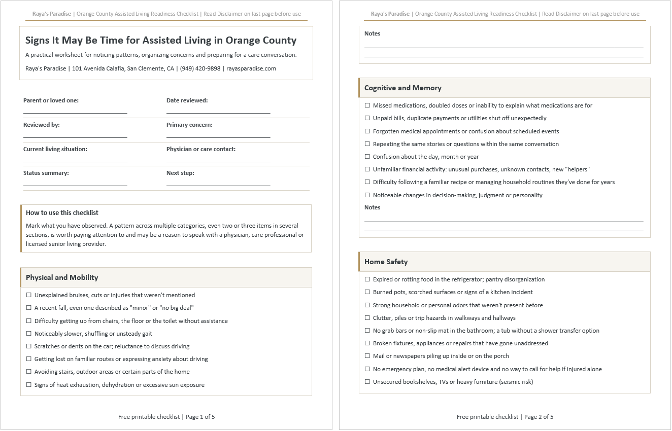 A Family Checklist - Signs It May Be Time for Assisted Living in Orange County Signs It May Be Time for Assisted Living in Orange County | Family Checklist | Free PDF Download