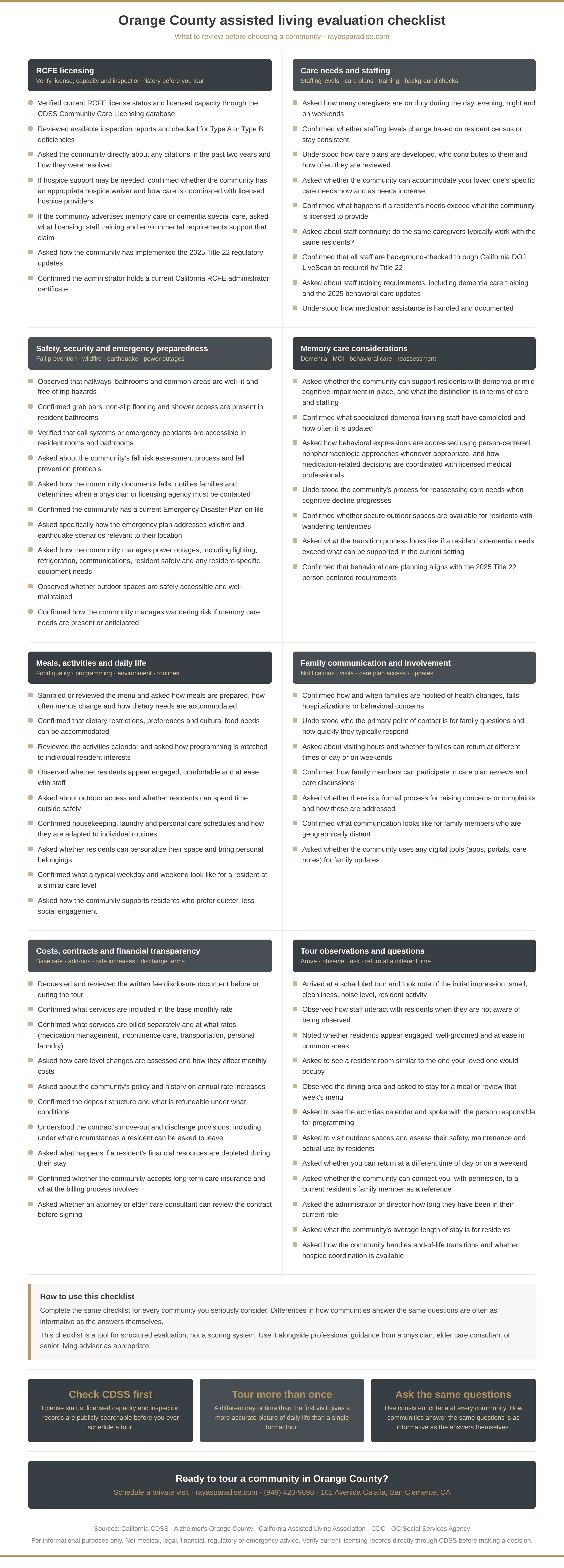 Orange County Assisted Living Checklist - What Families Should Review Before Choosing a Community Infographic An infographic for the Orange County Assisted Living Checklist - What Families Should Review Before Choosing a Community