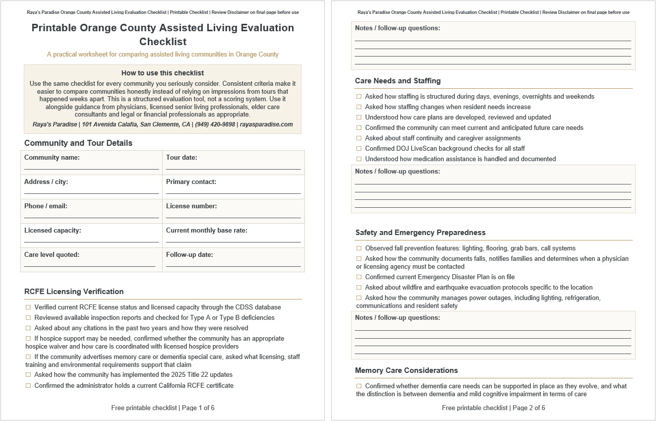 Orange County Assisted Living Checklist - What Families Should Review Before Choosing a Community Orange County Assisted Living Checklist - What Families Should Review Before Choosing a Community (2026)