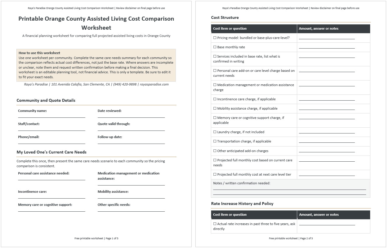 Orange County Assisted Living Cost Checklist Worksheet Orange County Assisted Living Cost Checklist Worksheet - What Families Should Budget and Ask