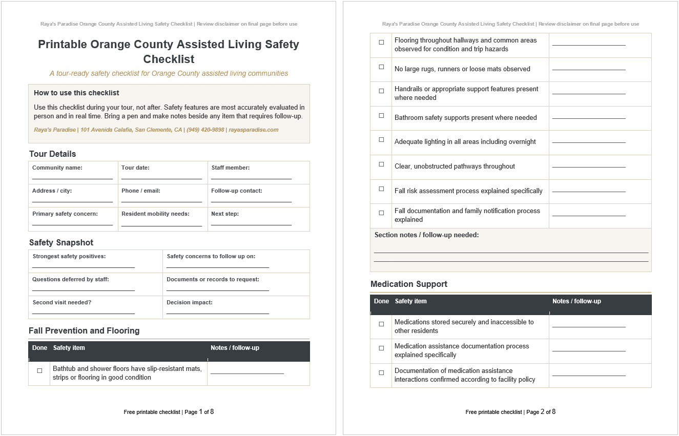 Orange County Assisted Living Safety Checklist Orange County Assisted Living Safety Checklist - What Families Should Look For